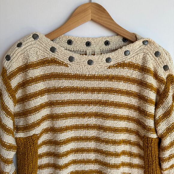 Anthropologie Moth Striped Knit Pullover Sweater Extra Small Boatneck Crop Boxy - Picture 4 of 14